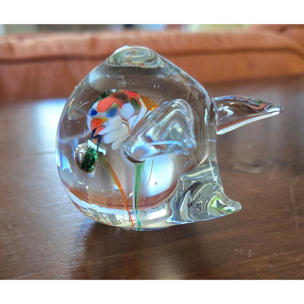 Millefiori Art Glass Pig Figurine Paperweight Vintage Japanese Murano Style 60's